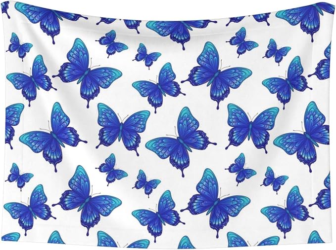 Double Sided Plush Pet Blanket with Cozy Dot Texture and Smooth Reverse, Butterflies Blue Purple, Reversible Throw for Dogs Cats on Couches Beds Crates