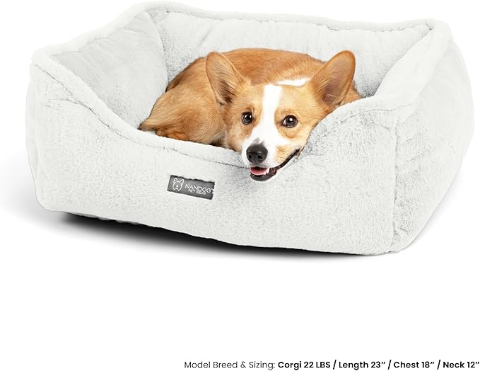 NANDOG Cloud Prive Collection Washable Cat and Dog Bed for Small to Medium Breeds – Made of Ultra Soft Micro Plush Fabric – Reversible Design with Double-Stitched Seams (Ivory White, Medium 25”)