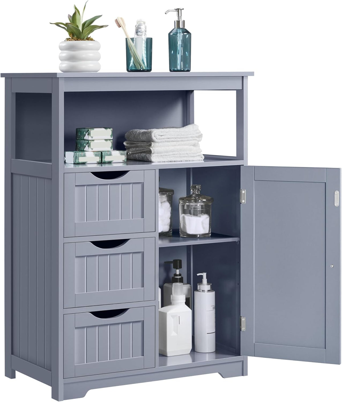 Yaheetech Large Freestanding Bathroom Storage Cabinet with 3 Drawers, Gray