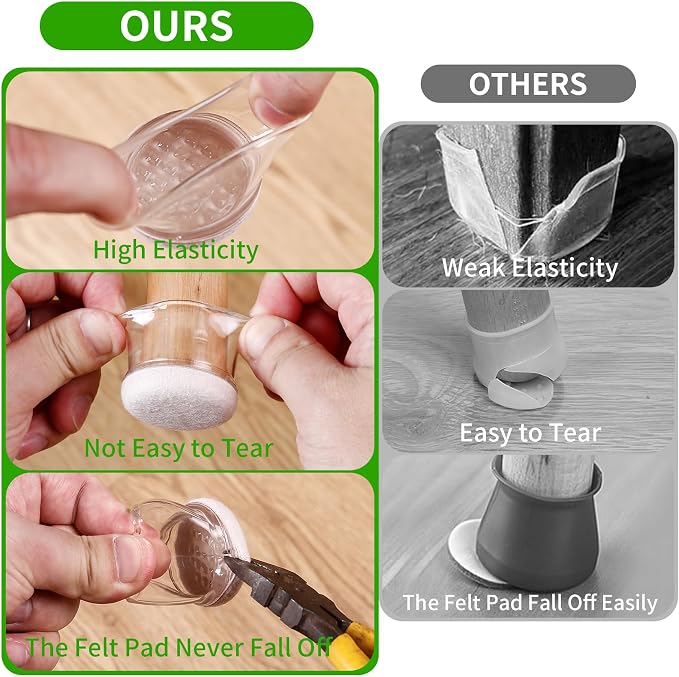 24PCS Clear Chair Leg Floor Protectors, Round Felt Furniture Pads