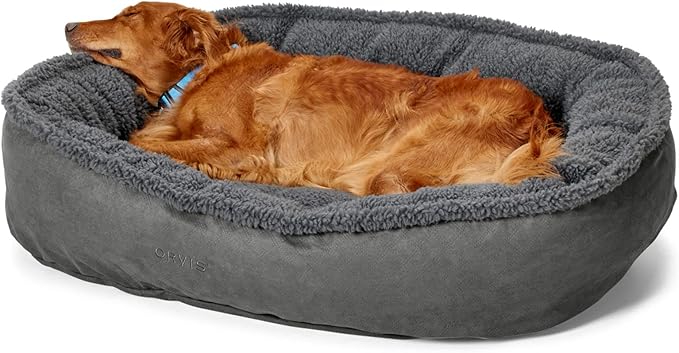 Orvis ComfortFill-Eco Fleece Wraparound Dog Bed - Soft Dog Beds with 360-Degree Support for Small, Medium, Large Dogs, Gun Metal - S