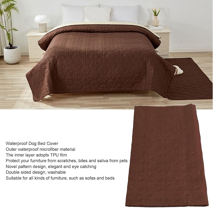 Waterproof Dog Bed Cover, Slip Pet Blanket Sofa Furniture Protector Brown 52x82in - Double Sided Protection, Non Slip Bottom, Ideal for Dog and Cat Owners (30x70in/ 76.2x177.8cm)