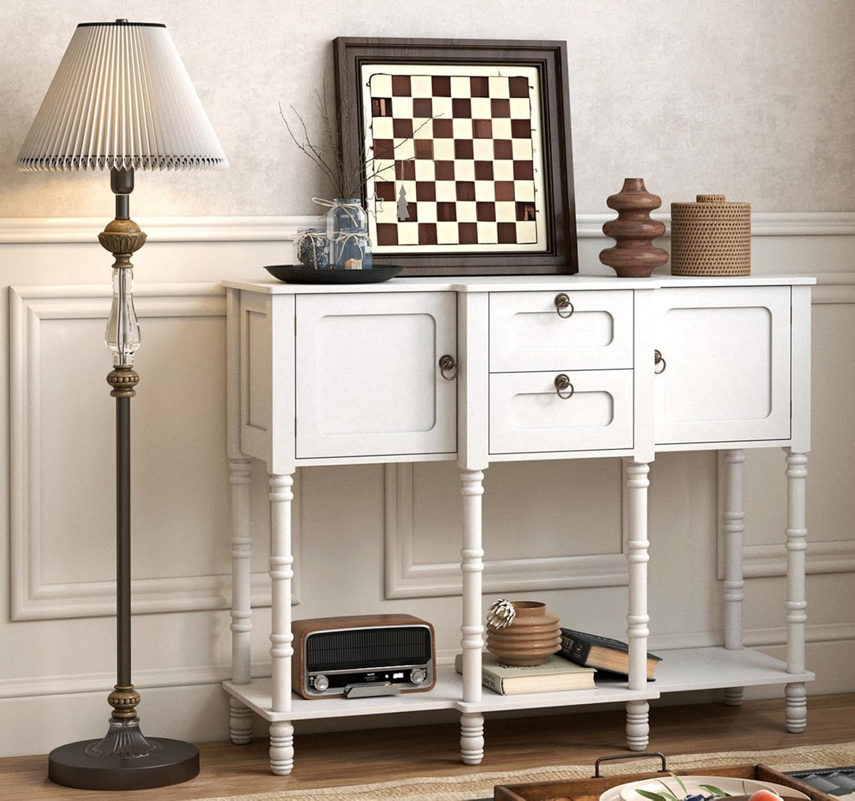Mid-Century Modern Console Table with 2 Drawers& Doors for Entryway