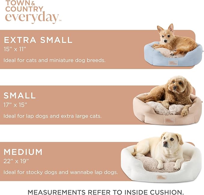 TOWN & COUNTRY EVERYDAY CuddleTown Faux Linen Comfy Cozy Cuddler Pet Bed, Supportive & Calming, Non-Slip Bottom, Machine Washable Cover, Cream, Small 22"x20"x7"