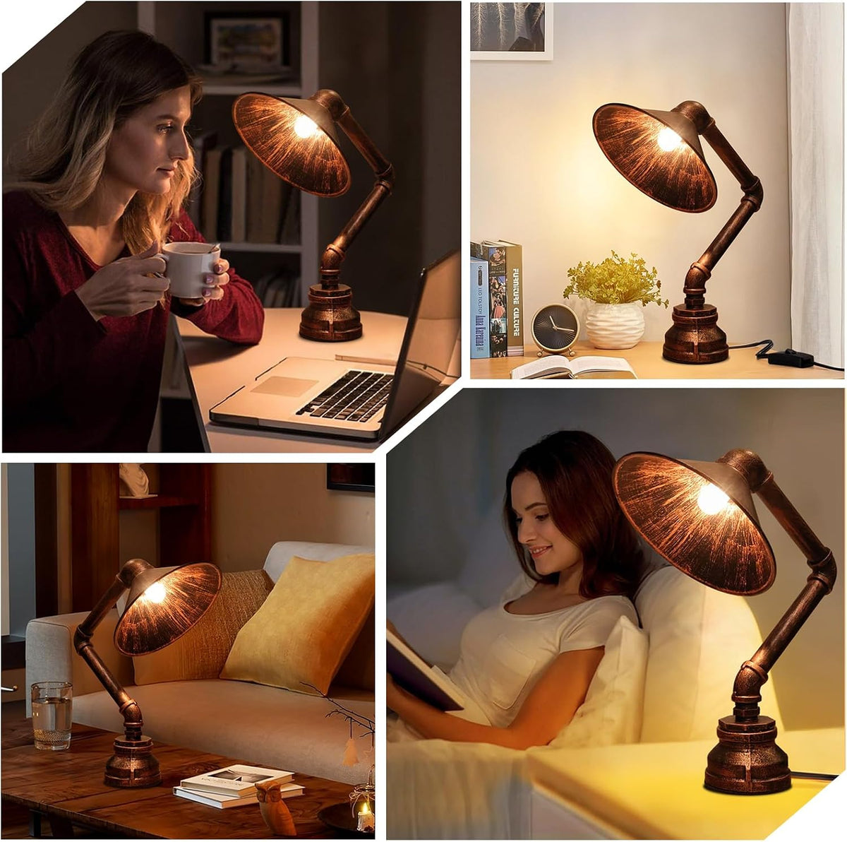 Steampunk Table Lamp, Vintage Industrial Metal Robot Table lamp, Water Pipe Table Lamp, Robot Style Desktop Light for Bedside Desk Bar Cafe Desktop Room Decoration (Not Included Bulb)