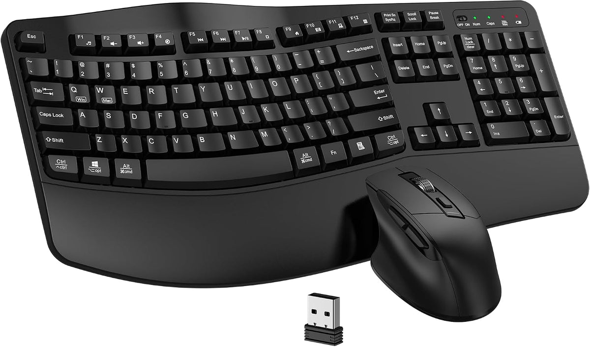 Wireless Keyboard and Mouse Combo, 2.4G Ergonomic Wave Keys(Black)