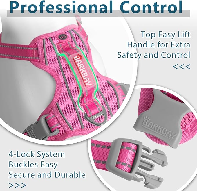 BARKBAY Dog Harness No Pull with ID Tag Pocket - Heavy Duty, Reflective, Easy Control for Large Dogs(Pink,M)