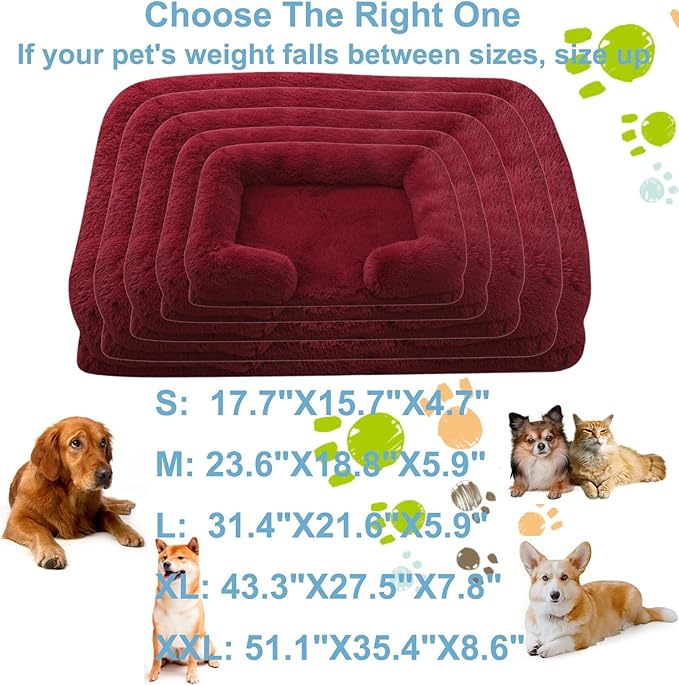 Dog Beds Large Sized Dog Orthopedic, Sofa Dog Bed with Waterproof Lining and Nonskid Bottom, Rectangle Washable Dog Bed for Medium Small Dogs and Cats Comfortable (Color : Red, Size : 17 x 15)