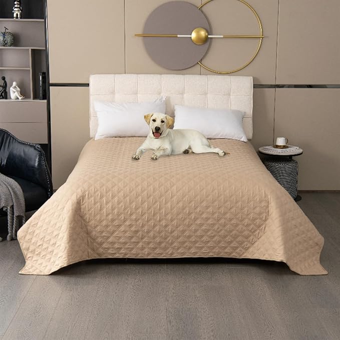 GIBZ Waterproof Dog Bed Cover Anti Slip Pet Furniture Protector Blanket Washable Thick Quilted Mat, Khaki, 76.2x177.8cm