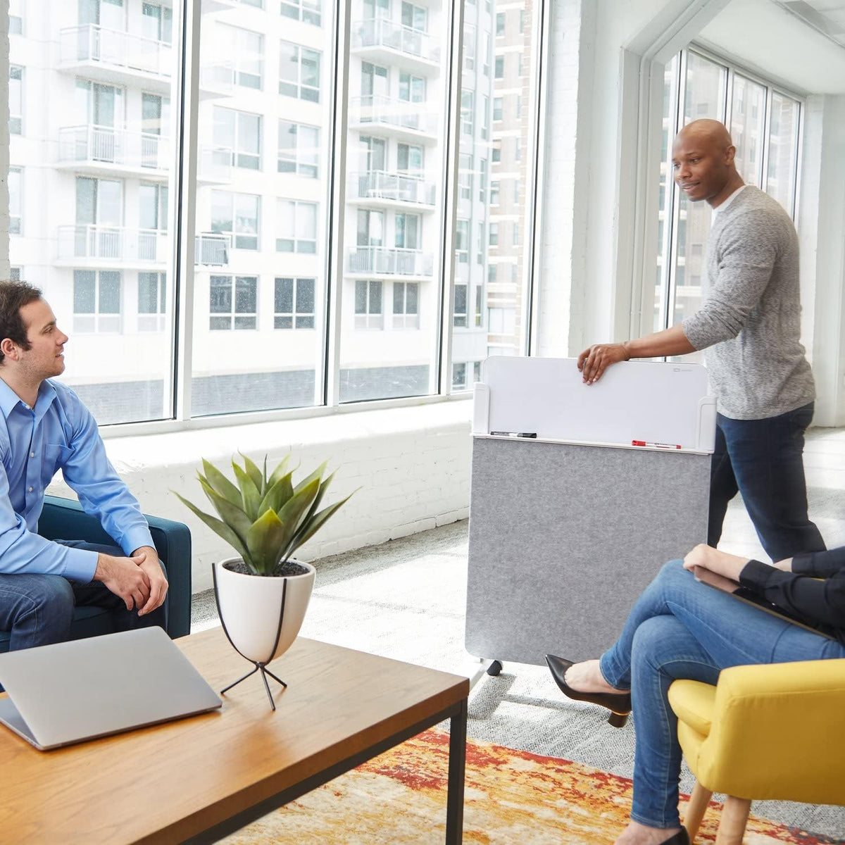 Quartet Whiteboard Easel, Glass Dry Erase Board, Rolling Easel Stand On Wheels, Double-Sided Privacy Screen with Adjustable Height, Includes 1 Marker, Creates Private Interactive Workspaces (Q293066W)