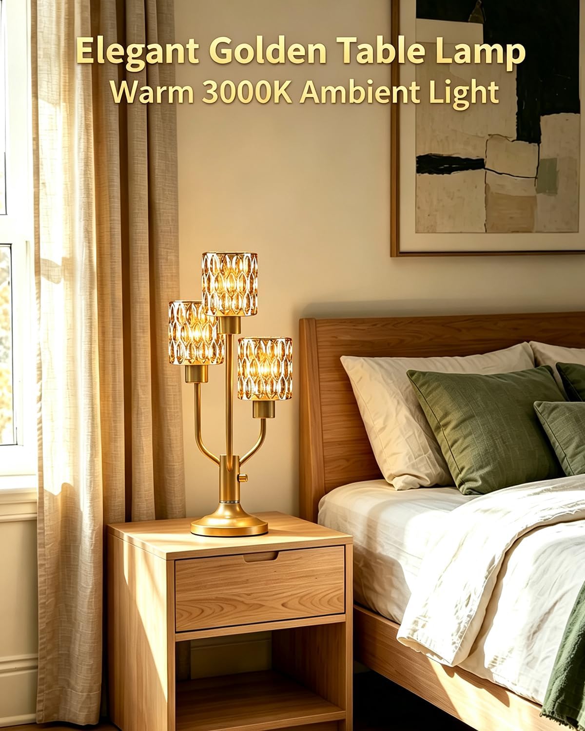 Lightdot Mid Century Modern Table Lamp Glod Glass Dimmable 3 Bulbs Included
