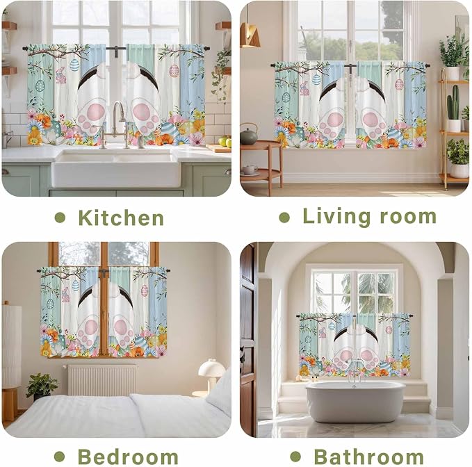 Easter Kitchen Tier Curtains 45 Inch Long 2 Panel Set, Rod Pocket Short Window