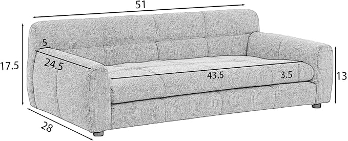 Modern Pet Sofa Bed for Large Dogs Up to 130lbs, Luxurious Living Room Dog Couch with Supportive Backrest and Armrests, Easy-to-Clean Linen Fabric Elevated Pet Furniture