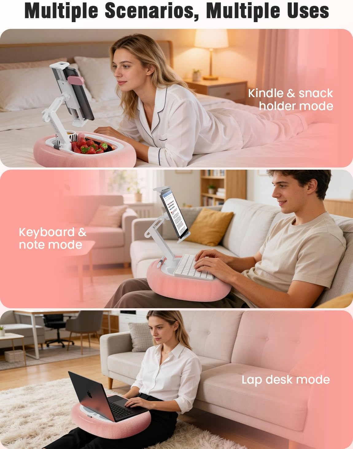 TAZENI Kindle Tablet Pillow Stand Accessories for Bed Reading, with 3 Trays