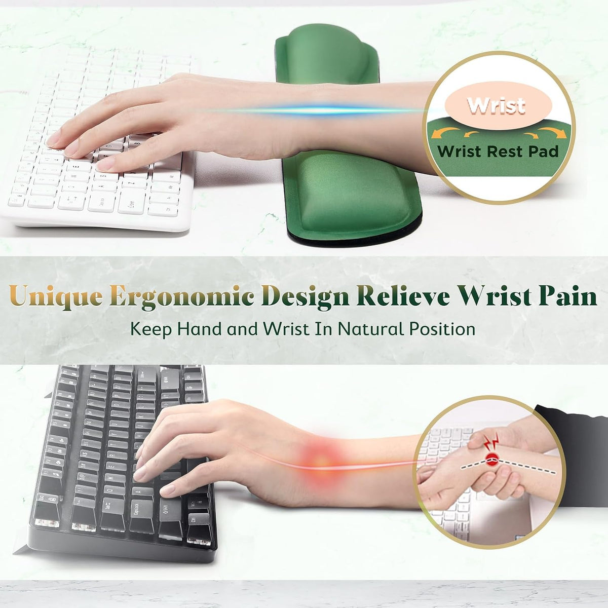 Gimars 17.3'' Extended Keyboard Wrist Rest Pad with 63D High-Density, Firm Memory Foam, Anti-Slip Rubber Base and Ergonomic Design for Typing Pain Relief,Office,Gaming, Computer, Laptop, Dark Green