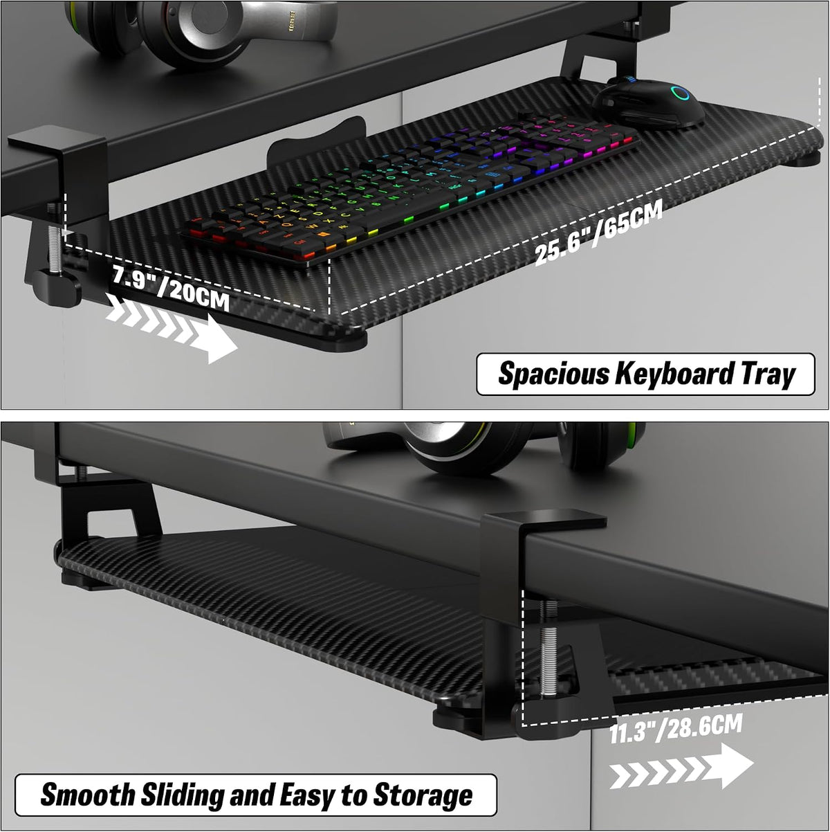 Under Desk Keyboard Tray, Slide-Out Keyboard Drawer with C-Clamp 25.6"x11.8"