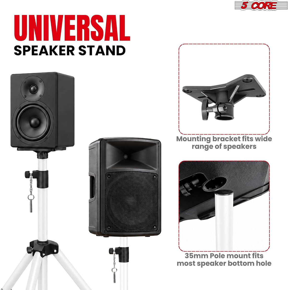 5 Core Speaker Stand Tripod Pair Adjustable PA DJ Universal Pole Mount