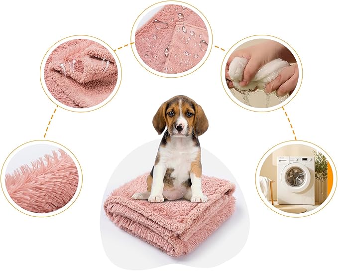 Waterproof Dog Blanket Pink Fluffy Long Faux Fur Pet Throw Blankets 28x20in for Couch Love Bed Cover Washable(Pink,XS)