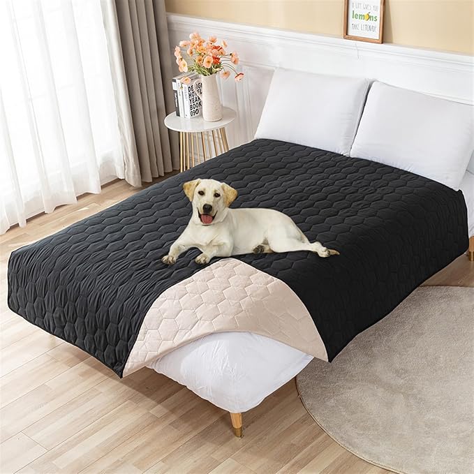 GIBZ Waterproof Dog Bed Cover Anti Slip Pet Furniture Protector Washable Blanket Large Soft Quilted Mat, Black, 75x180cm