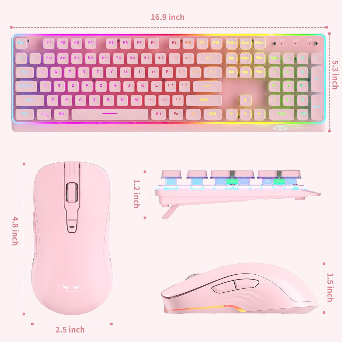 MAGEGEE Wireless Keyboard and Mouse Combo, 2.4G Full Size RGB Keyboard with 104 Keys, Rechargeable Wireless Mouse with 3 DPI, Ergonomic Computer Keyboard and Mouse Set for Windows Mac Laptop PC