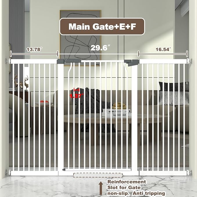 41" Extra Tall Cat Gate for Doorway, 60.3-62.9'' Metal Pet Baby Safe Gate, Extra Wide Pressure Mounted Child Door with Expansion Kit, No Drilling Baby Gate Indoor, No Climb Proof Gate, White