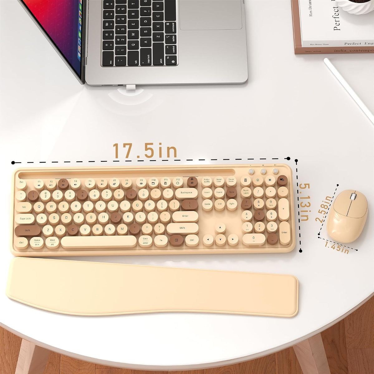 Wireless Keyboard and Mouse Combo with Phone Holder (Milk Tea)