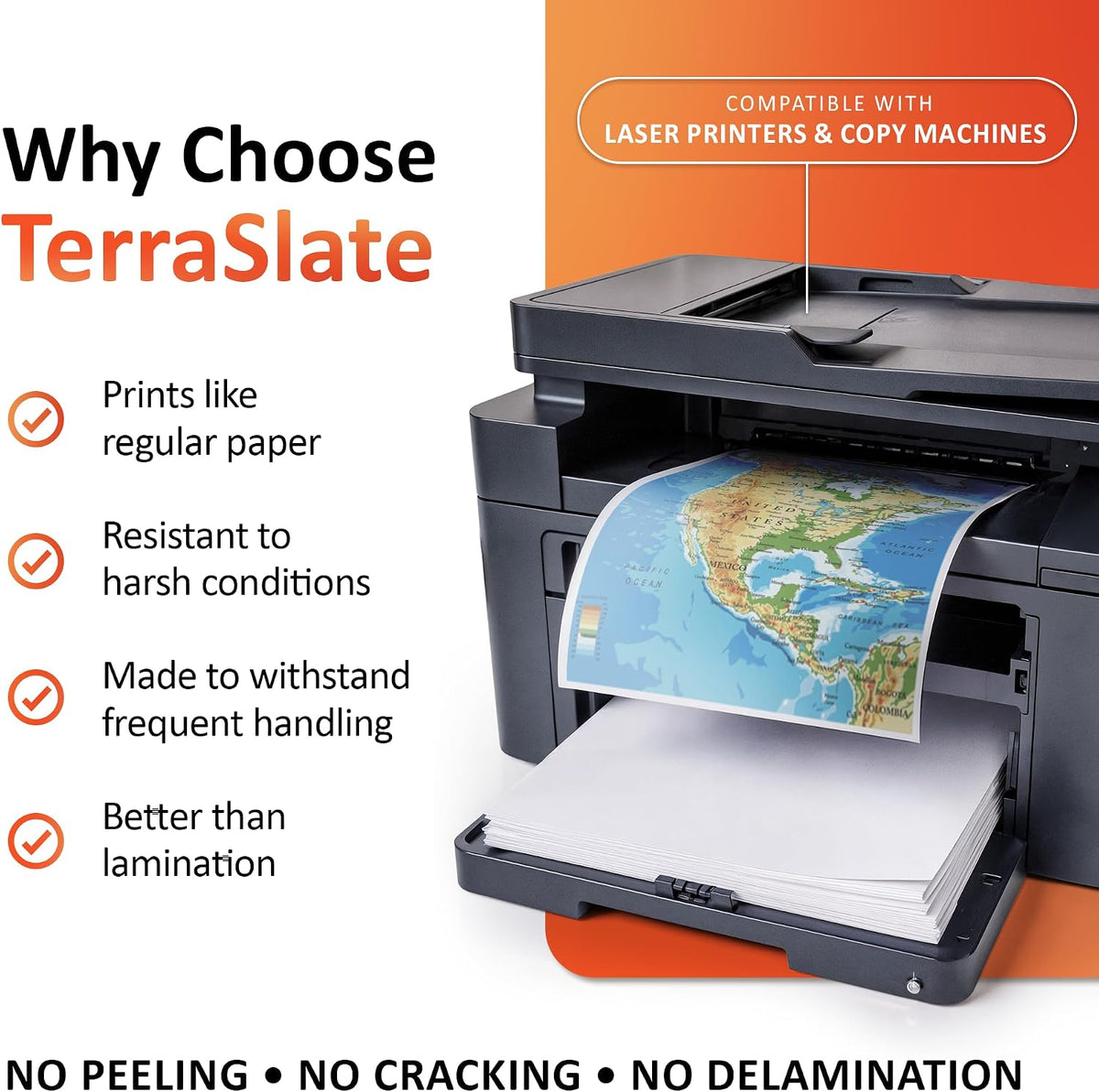 TerraSlate Waterproof Laser Printer Paper – 8 Mil 8.5"x14", 100 Sheets, White – Rip-Proof, Heavy-Duty for Outdoor Use, Smudge Proof, Ideal for Printing, Copying & More