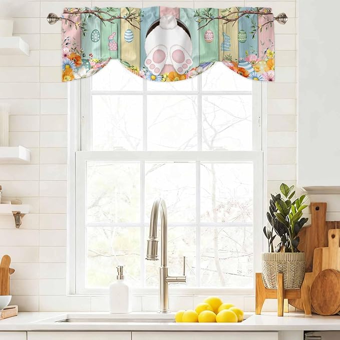 Easter Tie Up Valance Curtains for Windows, Kitchen Curtains Window Shades