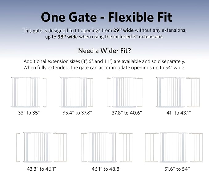 MidWest Homes for Pets 29-Inch High Walk-Thru Pressure Mounted Steel Dog Gate, Expands to 38 Inches Wide, Includes 3-inch Extensions, White