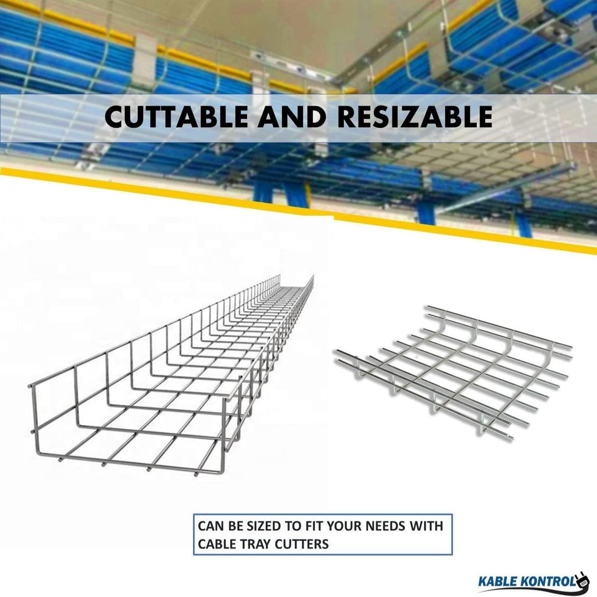 Kable Kontrol Cable Tray - 5 Feet Long x 4" W x 2” H - 120 Pcs Bulk Pack - Wire Mesh Tray Cable Management Rack Cords Organizer Cable Basket, Zinc Plated Steel NEC Approved for Network, Fiber Optic