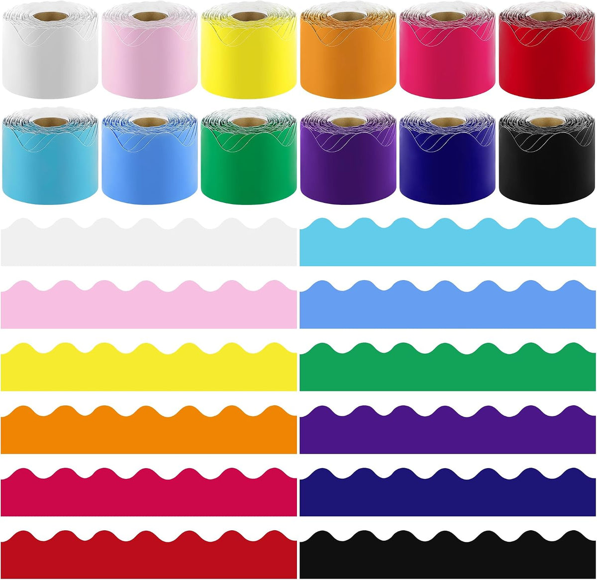 Aodaer 12 Rolls 787.4 Feet Scalloped Bulletin Board Borders Multicolor Classroom Borders Back to School Bulletin Board Decoration Rolled Border Trim for Classroom Decoration