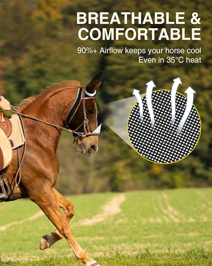 Hilltown Adjustable Fly Mask for Horse with Ears - UV-Block, Large Eye Space, Breathable, Built to Last, Comfort Fit - Horse Fly Mask for Daily Stable, Hot Weather Riding & Competition - X-Full, Grey