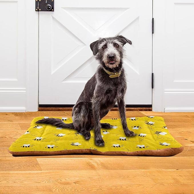 Emelivor Bees Yellow Dog Cat Bed Washable Crate Pet Bed Anti-Slip Comfortable Breathable Crate Kennel Pad for Indoor Small Medium Large Dogs Cats,36x24in