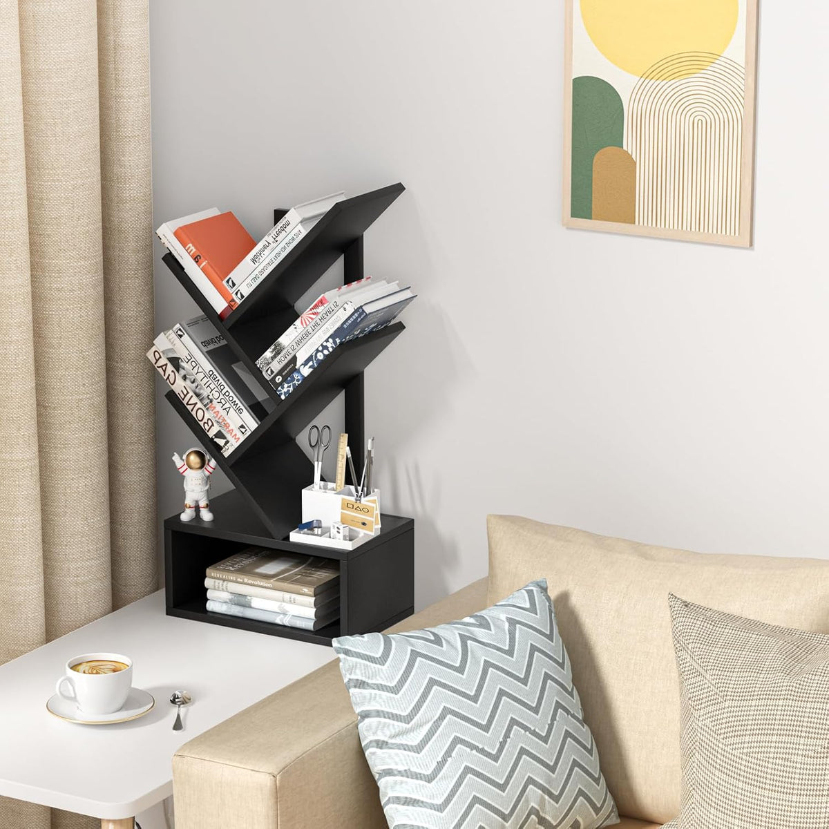 SHEEPAM 5 Tier Tree Book Case, Small Bookshelf with Shelf