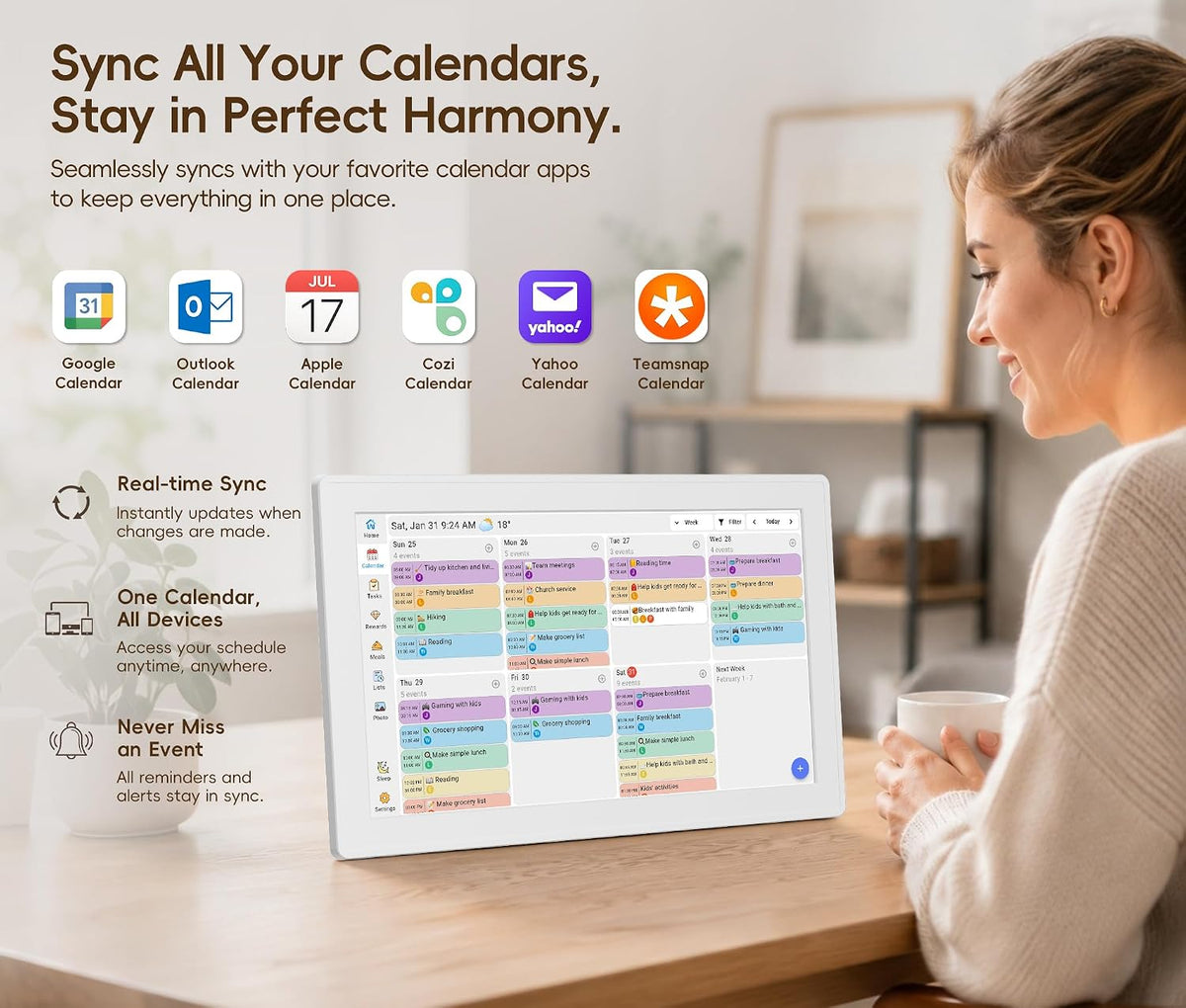 Digital Calendar, 15.6-inch Smart Digital Wall Planner & Chore Chart | No Subscription Touchscreen Family Organizer for Schedules, Meal Planning, Photo Display, Desk & Wall Mount | Gift for Women, Men & Families
