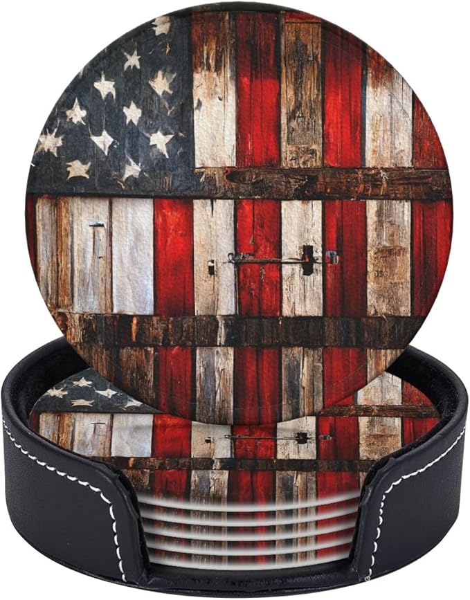 Rustic Barn Door Vintage American Flag Coasters