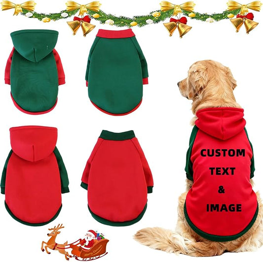 Custom Dog Hoodie, Personalized Sweatshirt with Photo Text Name Logo, Customized Hooded Sweater for Small Medium Large Dogs & Cats (Red + Green Border, X-Large)