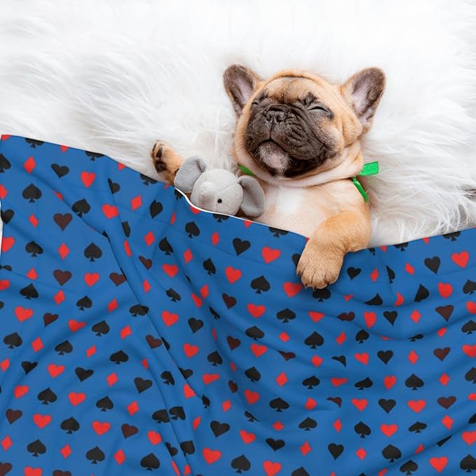 Reversible Plush Dot Pet Blanket for Dogs and Cats, Poker Playing Cards, Ultra Soft Two Sided Design with Warm Fuzzy Side and Smooth Side for Comfort