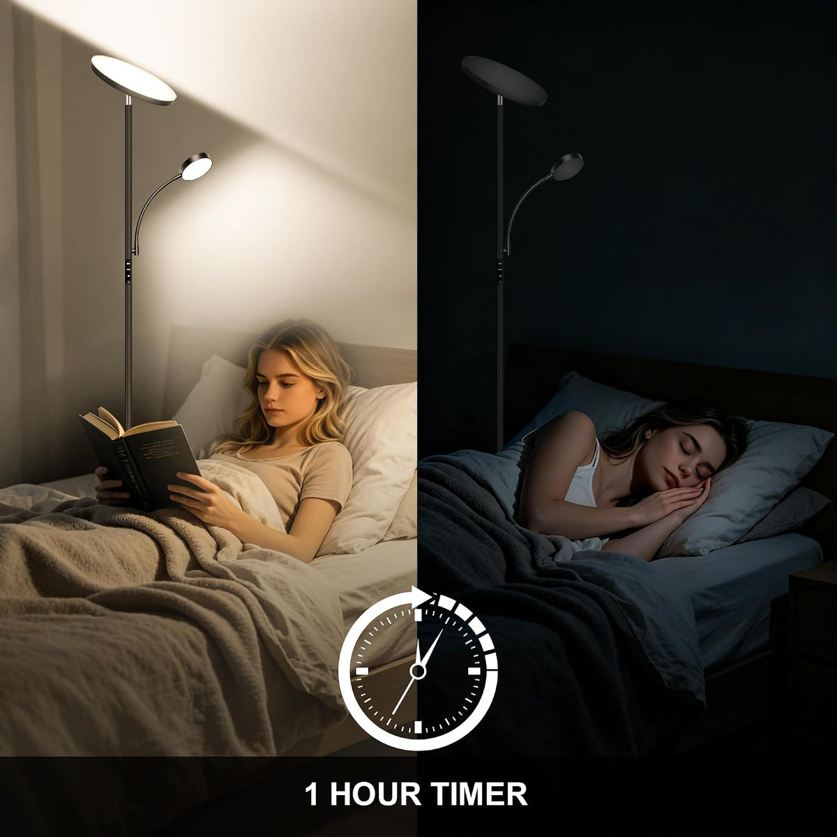 Floor Lamp-42W/4200LM Super Bright Floor Lamp,Dimmable 2-in-1 LED Floor Lamp for Bedroom,Torchiere Floor Lamps with Remote & Touch Control,69" Tall Standing Lamp for Living Room,Office,Reading,Black