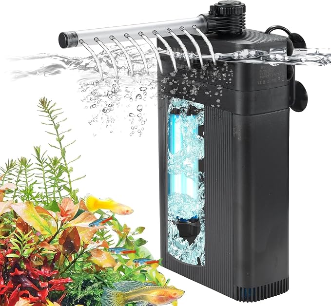 Internal Fish Tank Filter with 9W UV Light, Adjustable Water Flow Submersible
