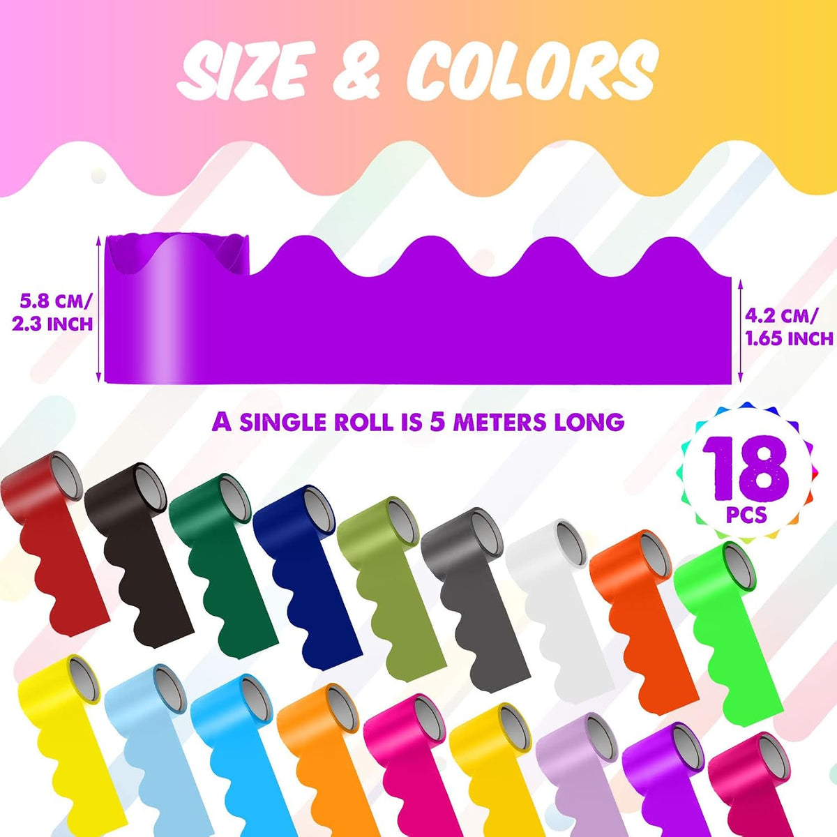 18 Rolls 300 Feet Bulletin Board Borders,Classic Style,Multicolored