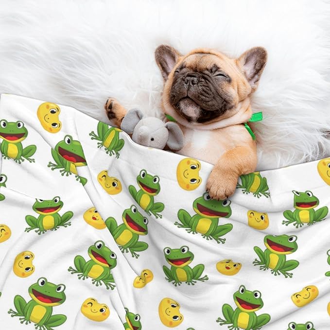 Pet Blanket for Indoor Outdoor Use, Frog Cartoon Cute Frogs, Two Sided Reversible Plush Mat with Bumpy Dot Texture for Patios Crates Portable Bed Companion
