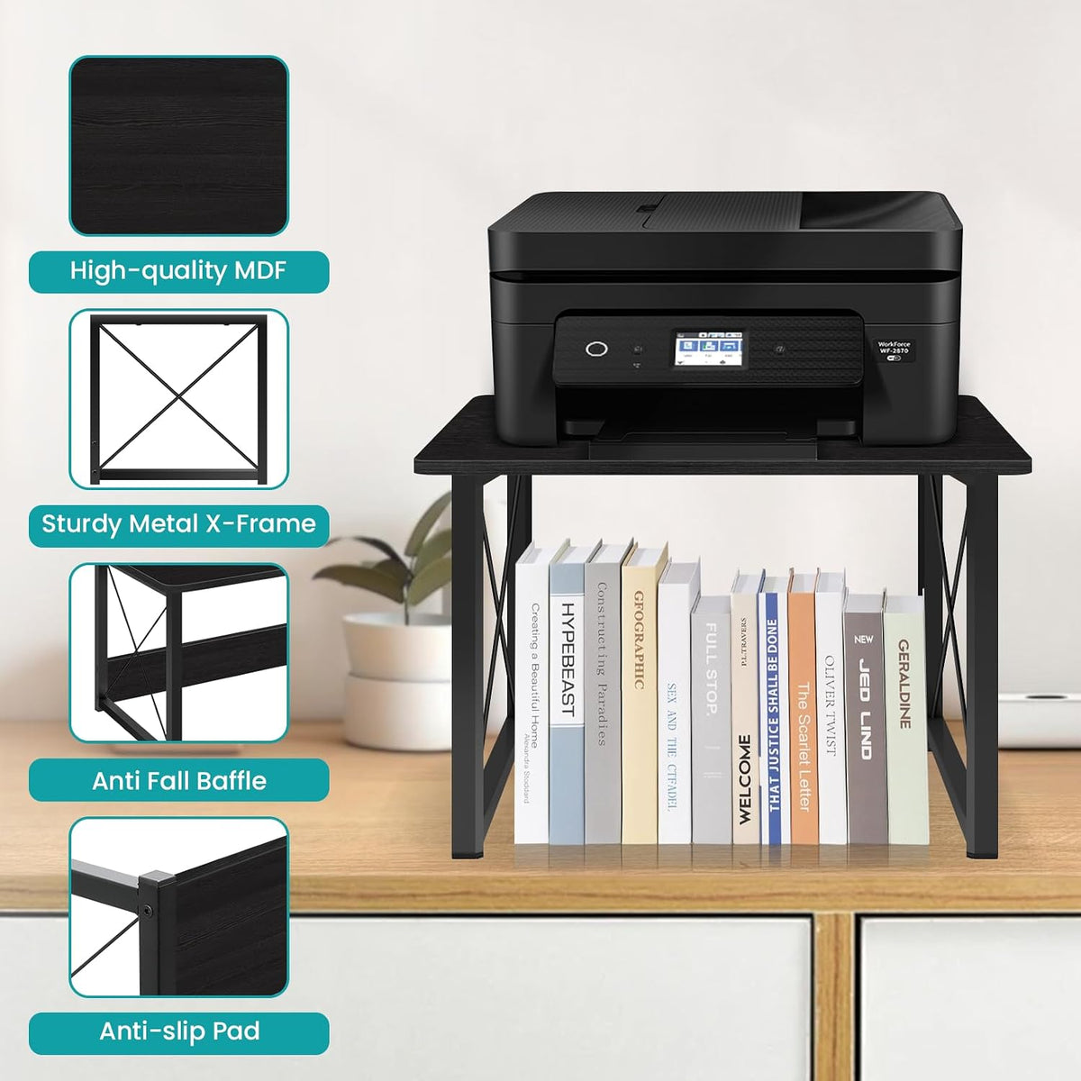 ELITEROO Desktop Printer Stand with Storage, Table Stand Small Desk Shelves