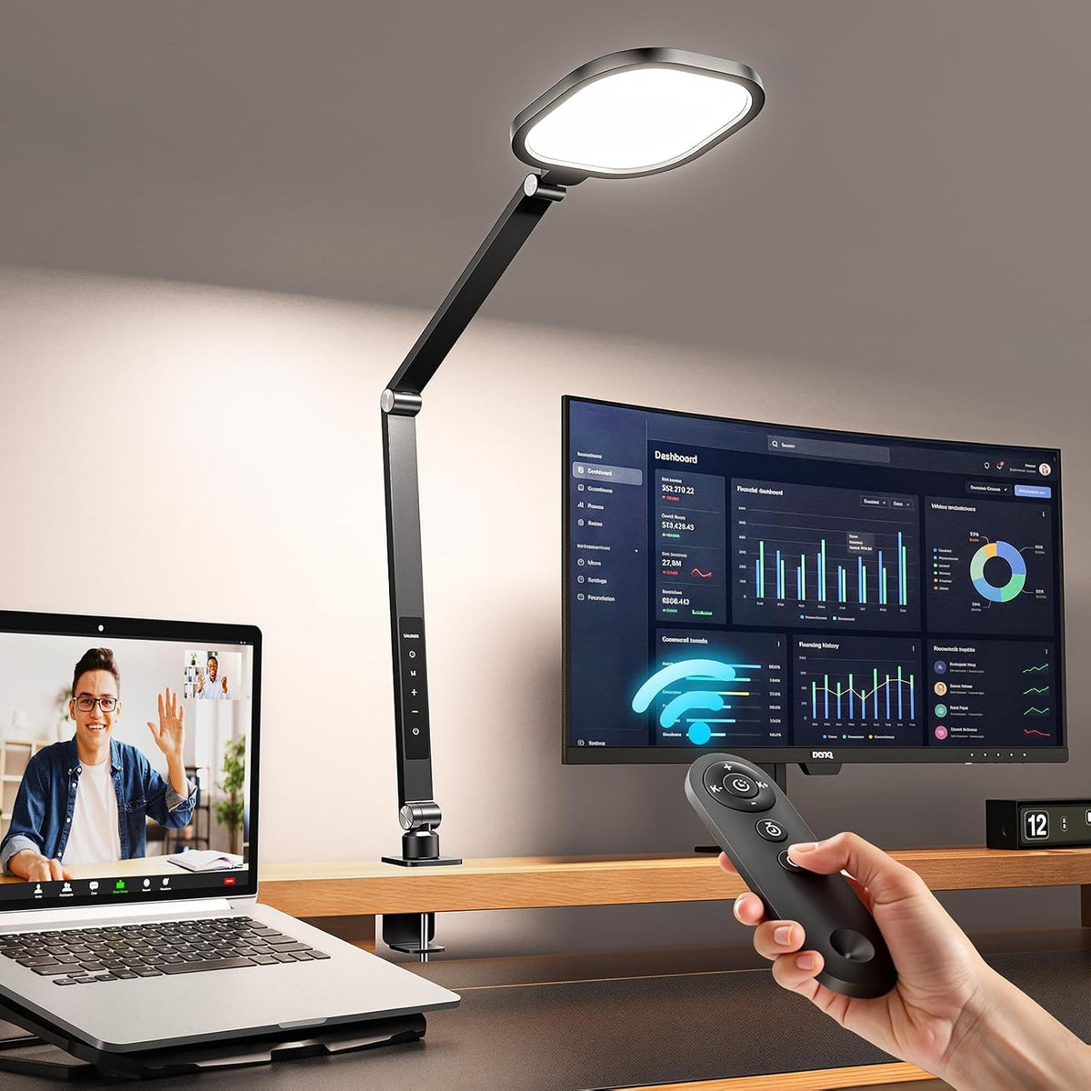 LitONES Remote LED Desk Lamp with Clamp, 2000LM, 30 Modes, Metal Arm