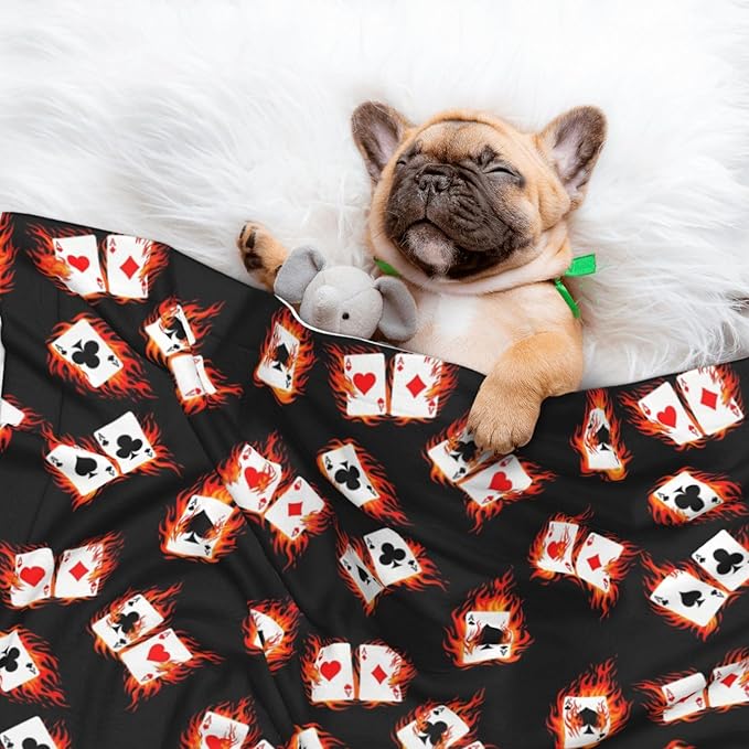 Reversible Pet Blanket for Easy Cleaning Maintenance, Poker Playing Cards, Double Sided Plush Dot Design Means Double Use Between Washes for Convenience