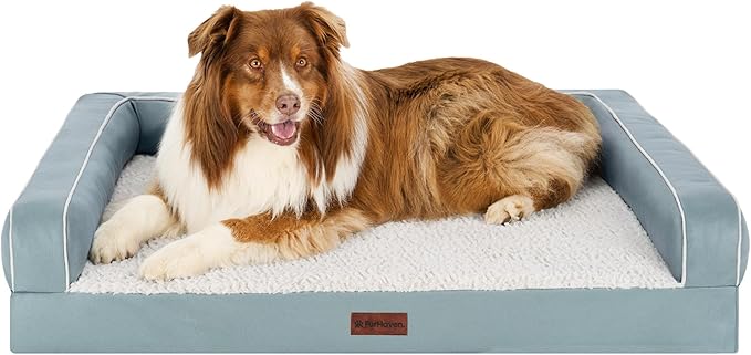Furhaven Cooling Dog Sofa Bed – Memory Foam Couch with Bolsters, Textured Plush & Water-Resistant Cover, Washable Cover - Riverway, Jumbo