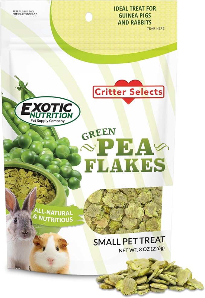 Exotic Nutrition Green Pea Flakes (8 oz.) - Healthy Natural Dried Vegetable Treat - for Rabbits, Guinea Pigs, Hamsters, Chinchillas and Small Pets