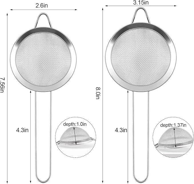 2 Pack Fine Mesh Strainer, Small Stainless Steel Sieves