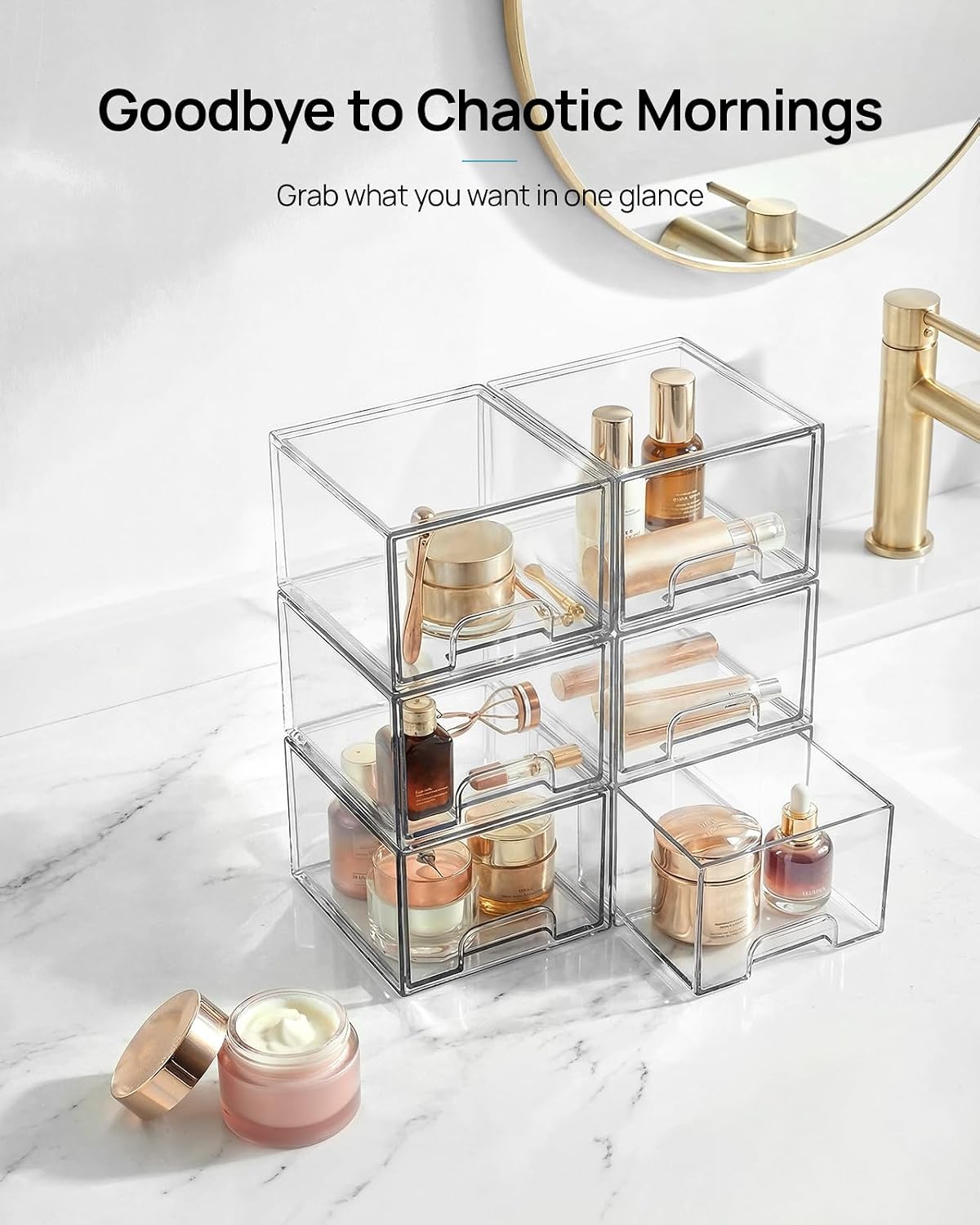 Vtopmart 8 Pack Small Clear Stackable Storage Drawers for Desk, Countertop