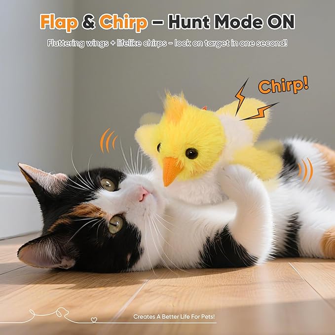 Petbobi Cat Toys Flapping Bird– Interactive Bird Cat Toy with Flapping Wings and Chirping Sounds, USB Rechargeable Motion-Activated Catnip Toy for Indoor Cats & Kittens (Non-Flying)
